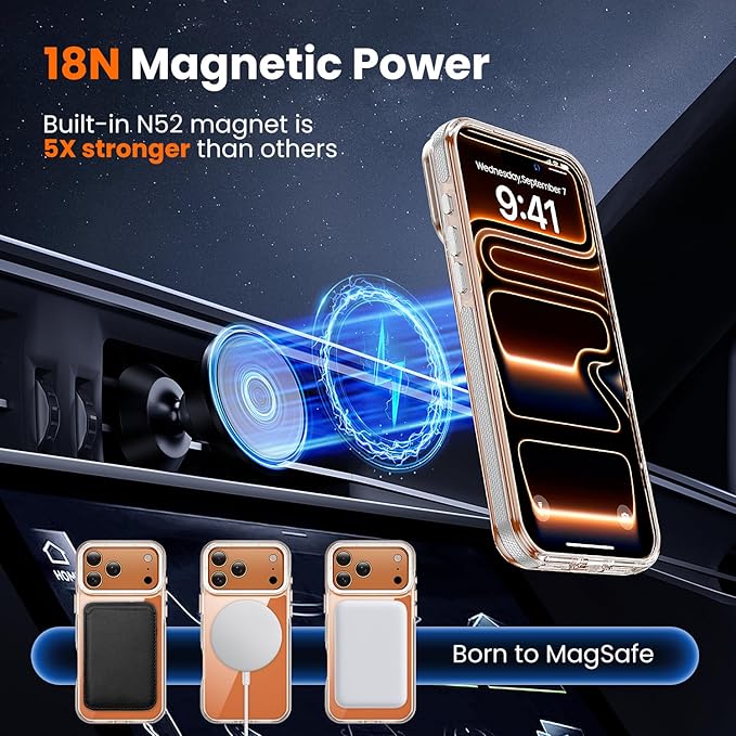 toushion 3 in 1 for iPhone 17 Pro Case Clear Bumper,Fits MagSafe, Yellowing-Resistant Acrylic Back, Shockproof Guard Corners, Military-Grade Protection for Phone Cover 6.3 inch