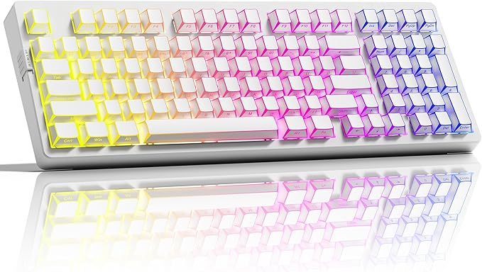 ZORNHER ZH980 Mechanical Keyboard Wireless,95% White Gaming Keyboard with Number Pad,Creamy Keyboard,Cool Five-Sided Lines & Keys Shine Though Keycaps,Creamy Sounding Linear Switches