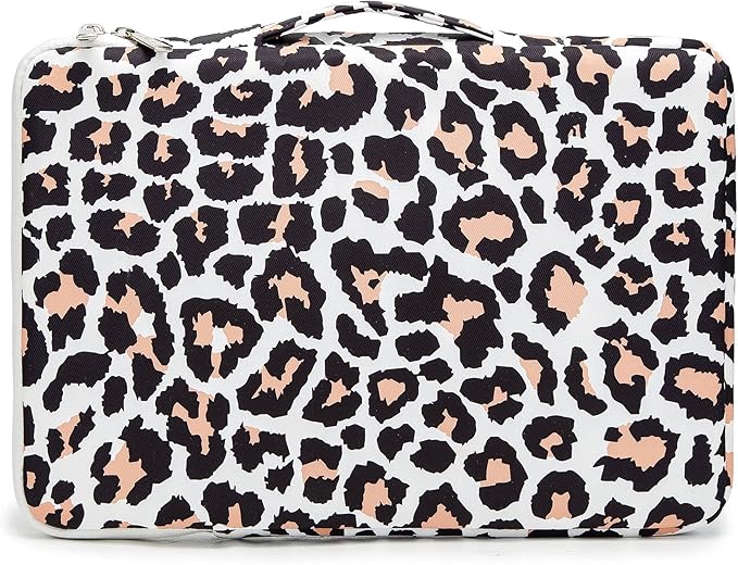 Kinmac 360 Degree Protective Laptop Sleeve Case Bag with Handle for MacBook Air 15 inch and 15 inch-15.6 inch HP Lenovo Dell ASUS Acer Laptop (Leopard-Pink)