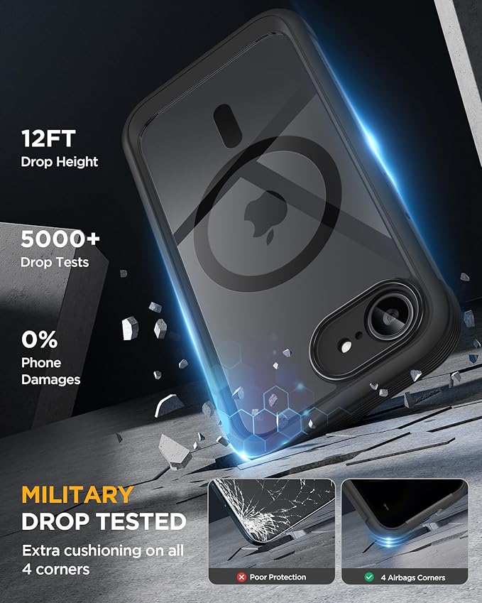 Miracase for iPhone 17e & 16e Case with Built-in Private Screen Protector, [Magnetic with MagSafe] Full-Body Phone Cover Military Drop Proof 17 E/ 16 E Bumper 6.1 inch, Black
