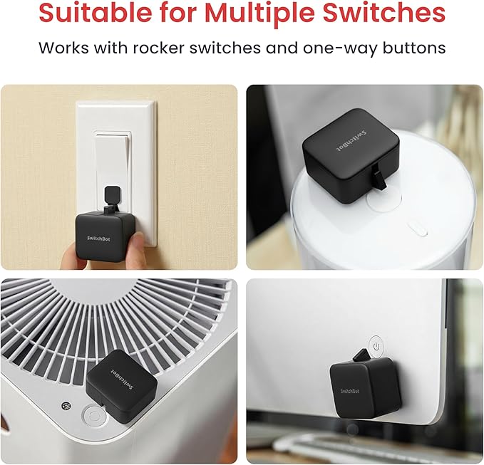 SwitchBot Rechargeable Smart Switch Button Pusher (Bluetooth) – Fingerbot for Rocker/One-Way Buttons, App Timer Control, No Wiring, Optional Hub for Voice/Remote, Black