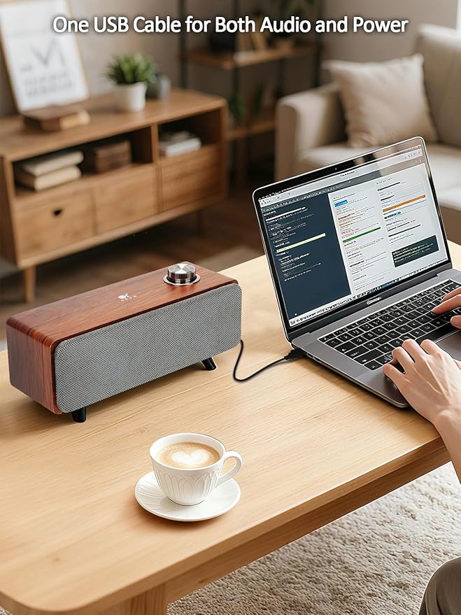 OR O R O W Computer Speakers,10W PC Speakers with Bluetooth,Stereo Sound & Enhanced Bass,USB Laptop Speakers,Sound Bar for PC, Phone and Mac(S207) (Brown)