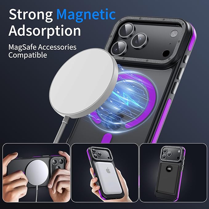 Strong Magnetic for iPhone 17 Pro case with camera lens protector [10Ft Military-Grade Protection] Compatible with fit MagSafe Shockproof Slim Thin Cover case for iPhone 17 Pro 6.3 inch, Purple