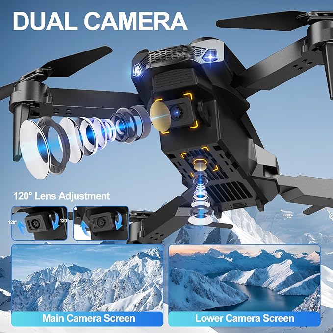 QIDUHUQI Drone with 1080P Camera, Christmas Mini Foldable Drone for Adults and Beginners, Headless Mode, Altitude Hold, One Key Start/Landing, 360° Flips, Speed Adjustment (Champagne Gold)