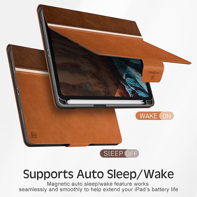 KingBlanc Case for iPad mini 7 (A17 Pro), iPad mini 7th/6th Generation (2024/2021) Vintage Vegan Leather Cover with Pencil Holder, Auto Sleep/Wake, Stand with Viewing & Drawing Angles, Brown