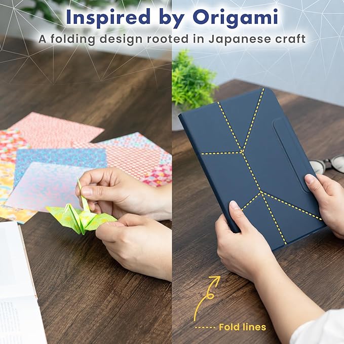 BELLEMOND iPad Case for iPad A16 11" 2025 / 10th Gen 10.9" 2022 | Origami Folio Stand | 6-Mode Foldable, Magnetic Detachable Cover | Mamoru Ori Case | Navy & Pale Blue
