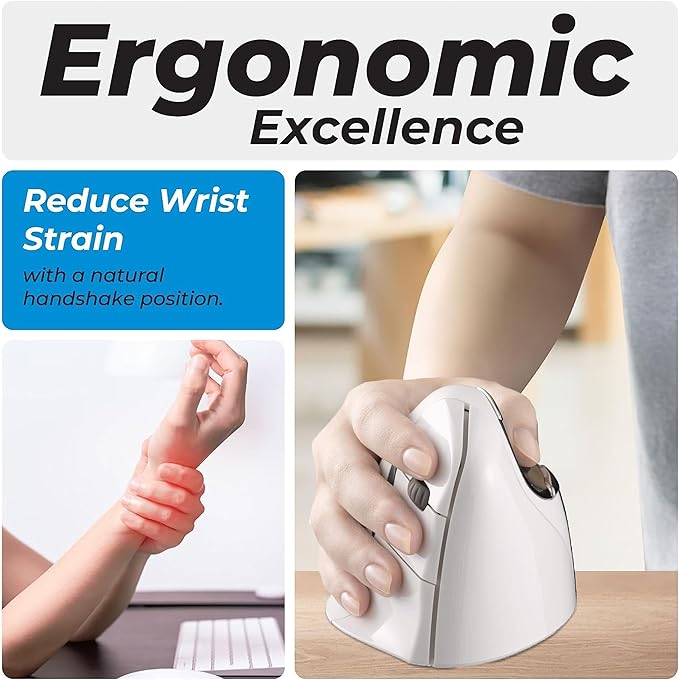 Evoluent – Inventor of The Vertical Mouse – VM4RB Ergonomic Vertical Mouse White Bluetooth for Mac, Right Hand Med to Large, Sculpted for Comfort, Reduces Wrist Strain, 4 Speeds, Plug-N-Play