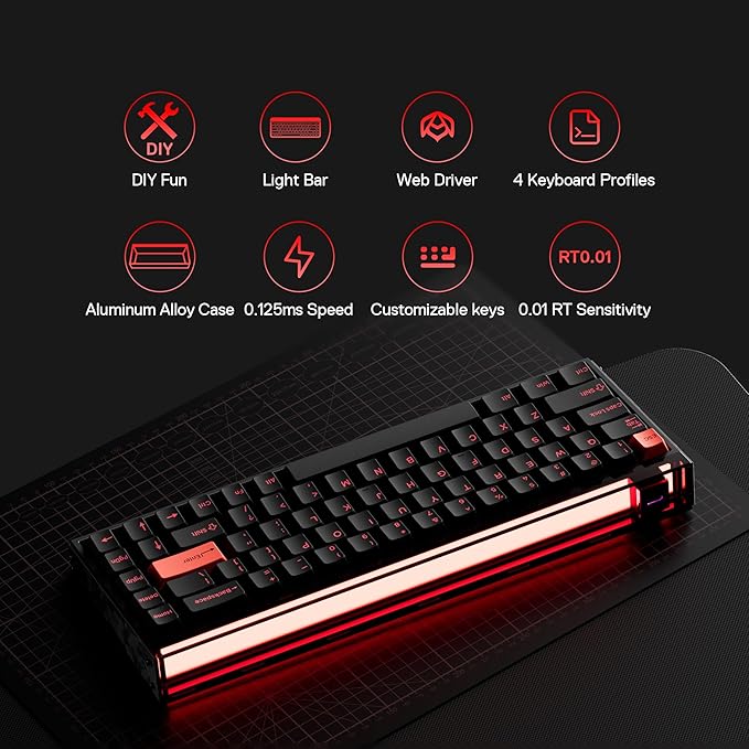 MelGeek MADE68 Ultra Wired Gaming Keyboard, Magnetic Keyboard with Hall Effect, 65% Compact Rapid Trigger, Hot-Swappable, RGB Snap Tap & Adjustable Actuation, Online HIVE Custom, Aluminum Case-Red