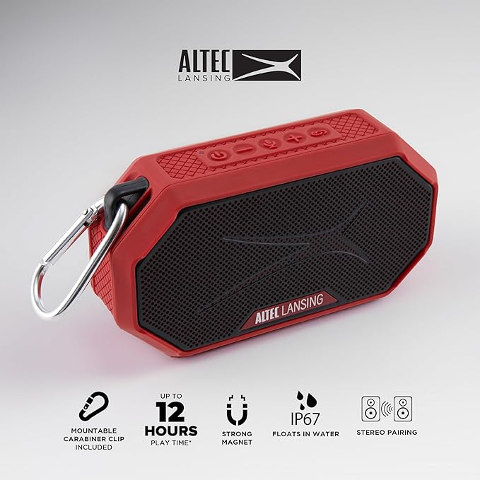 Altec Lansing Portable Bluetooth Speaker HYDRAMINI 2.0, IP67 Waterproof, Portable Speaker, 12h Playtime, Wireless Pairing, USB-C Quick Charge, Magnetic Bluetooth, Voice Assistant Integration