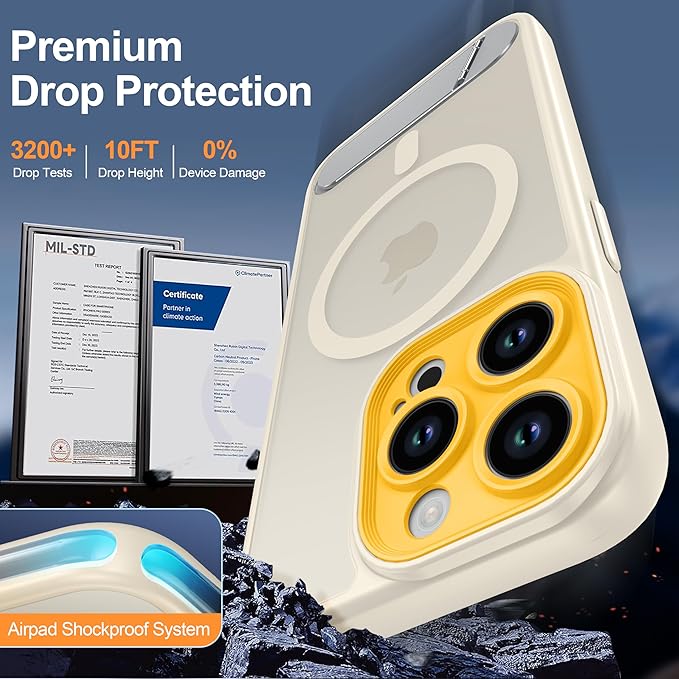 Magnetic Compatible with iPhone 13 Pro Case, [Built-in Kickstand][Full Camera Protection][Compatible with MagSafe][Anti-Fingerprint] Shockproof Phone Case for iPhone 13 Pro 6.1",Beige & Yellow