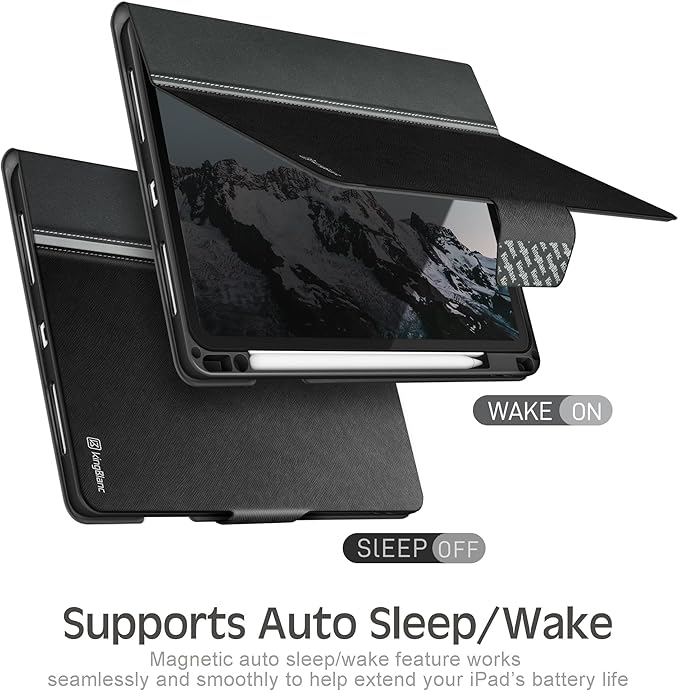 KingBlanc Case for iPad Pro 11-inch (M5 2025, M4 2024) with Pencil Holder, PU Leather Durable Protective Cover, Auto Sleep/Wake, Support Pencil Pro/Pencil (USB-C), Viewing/Typing Angles, Black
