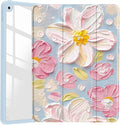 JOYLAND Texture Painting Flower Case for iPad Pro 11-inch (M4) 2024 5th Generation,Clear Acrylic Hard Back Case with Pencil Holder Trifold Stand Tablet Cover (Model Number:A2836/A2837/A3006)