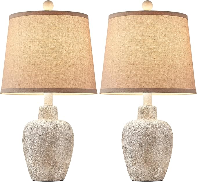 Rustic Farmhouse Table Lamps Set of 2 Small 21" Country Cottage Coastal Bedside Lamps with Retro White Finish for Bedroom or Living Room Nightstands (Bulbs Not Included)