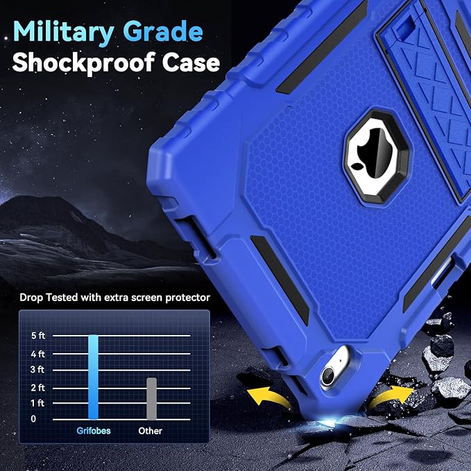 Grifobes for iPad A16 Case 11th Generation 11 inch 2025 / iPad 10th Generation Case 10.9 inch 2022, Heavy Duty Military Grade Shockproof Cover with Pencil Holder for i Pad 11/10 Gen (Deep Blue)