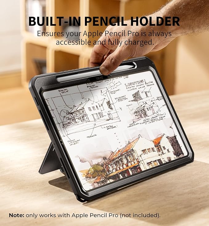 Dexnor for iPad Pro 11 inch Case M5 2025/M4 2024, Rugged Protective Case with 360° Rotating Hand Strap & Large Steady Stand & Screen Protector & Pencil Holder Shockproof Full-Body Bumper Cover, Black