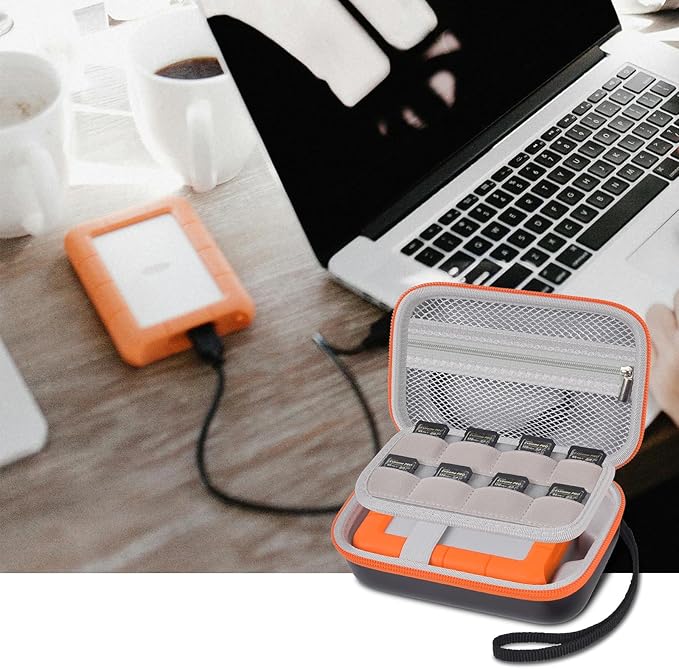 Case for LaCie Rugged Mini 1TB/ 2TB/ 4TB/ 5TB/ Thunderbolt 3.0 2.0 USB-C External Hard Drive Portable HDD, Storage Holder for Hard Drives for Mac and PC Computer & USB Cable SD Cards- Bag Only (Grey)