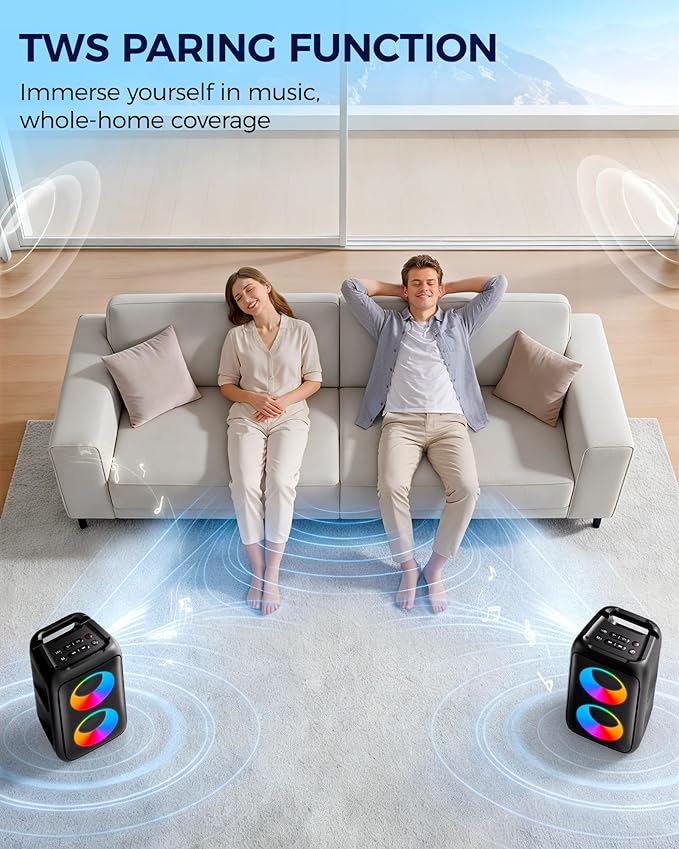 Bluetooth Speaker，Portable Party Speaker with Colorful Lights，Wireless Speaker with HD Loud,Home Theater Systems Support TWS/AUX/USB/TF Card Ideal for Party,Home,Outdoor Camping