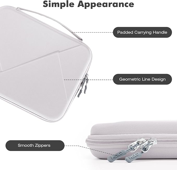 MoKo 13 inch Tablet Sleeve Bag for 13 inch iPad Air M4 2026, iPad Pro 13 M5/M4/Air M3/M2, iPadPro 12.9, Galaxy Tab S8+/S9+ 12.4, Hard Shell EVA iPad Bag with Storage and Padded Handle, Gray White