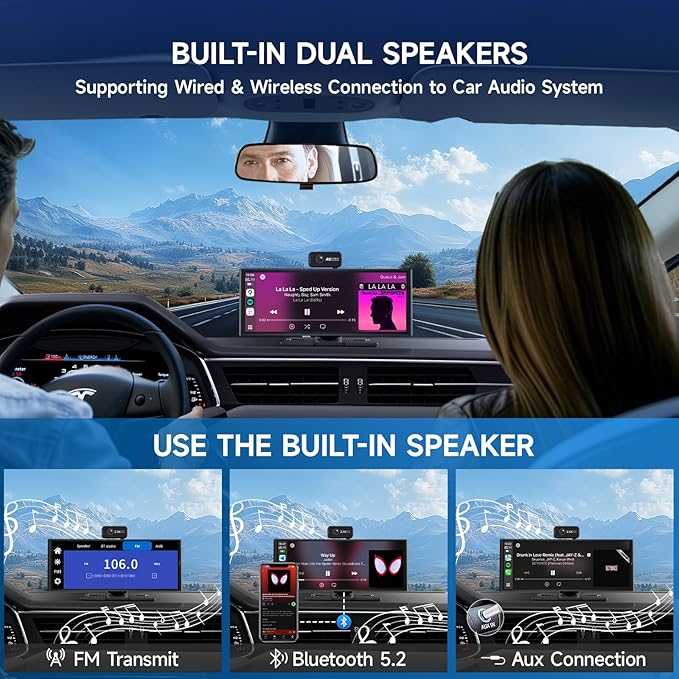 CarPlay Screen for Car Tablet Android Auto Smart Screen for Car, 4K Dash Cam Portable Car Play with 3 Channel Camera,10.26” Wireless Display with FM Radio Stereo Bluetooth 5.2, 32GB TF Card Black