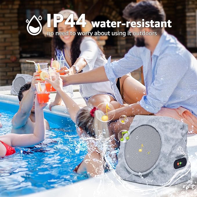 uuffoo 2-Pack Rock Speakers Outdoor Waterproof with RGB Color Lights Multi-Sync Up to 100 Speakers,Auto-Pairing,Solar-Powered and USB Charging for Patio Pool Party Yard Garden Outside