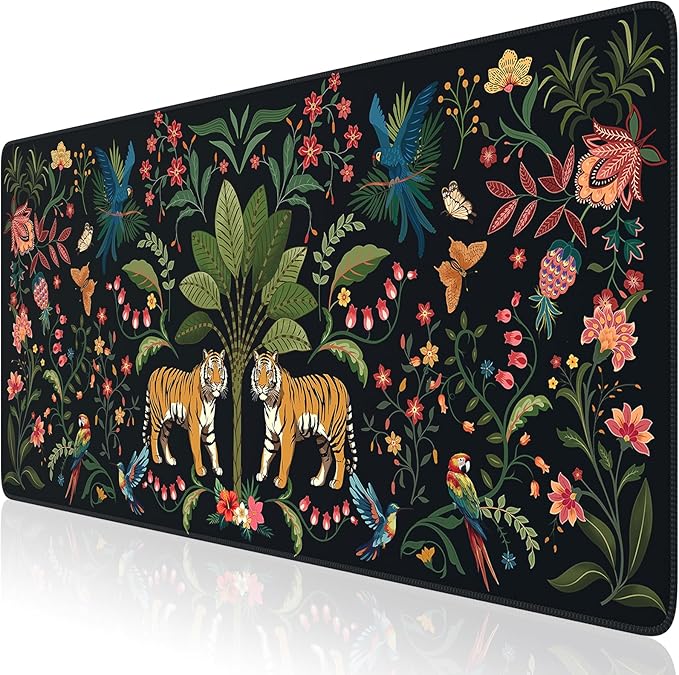 HAOCOO Gaming Large Mouse Pad with Smooth Surface, Extended Computer Pad with Non-Slip Rubber Base, Waterproof Laptop Pad, Stitched Edge Desk Cover Mat for Writing, Dining(Jungle)