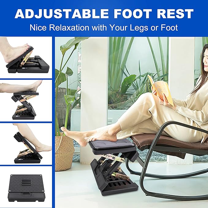 Under Desk Footrest - Detachable Memory Foam Cushion & Massage Roller, Tool-Free Height & Angle Adjustable Foot Stool, Ergonomic Leg Rest for Office, Home & Gaming Comfort, (Gray Plus)