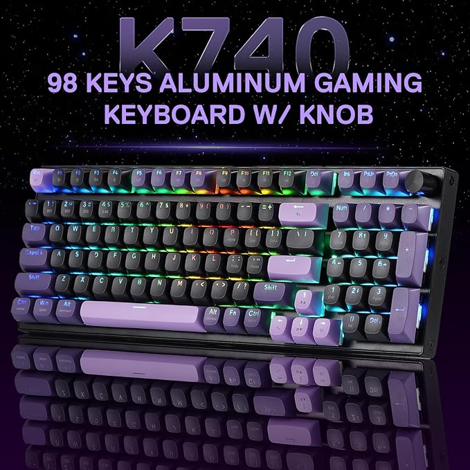 Redragon K740 PRO 98 Keys Wireless RGB Gaming Keyboard, 3-Mode PBT Mechanical Keyboard w/Solid Aluminum Base, Dedicated Knob Control & Hot-Swap Socket, Custom Linear Switch