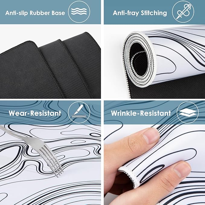 Topography Map Extend Large Gaming Mouse Pad Desk Accessories for Office Decor, Long Laptop Keyboard Mouse Mat, Abstract White Line Bird Pattern (31.50"x15.75"x0.12", Not Waterproof)