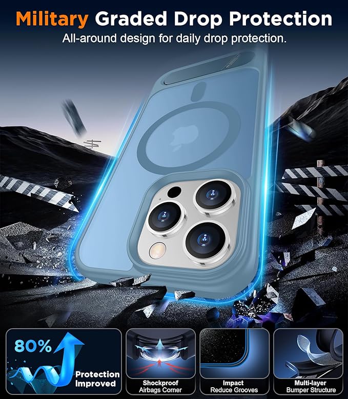 Magnetic Compatible with iPhone 13 Pro Case, [Built-in Invisible Kickstand][Compatible with MagSafe][Military Grade Shockproof] Slim Translucent Matte Phone Case for iPhone 13 Pro 6.1"