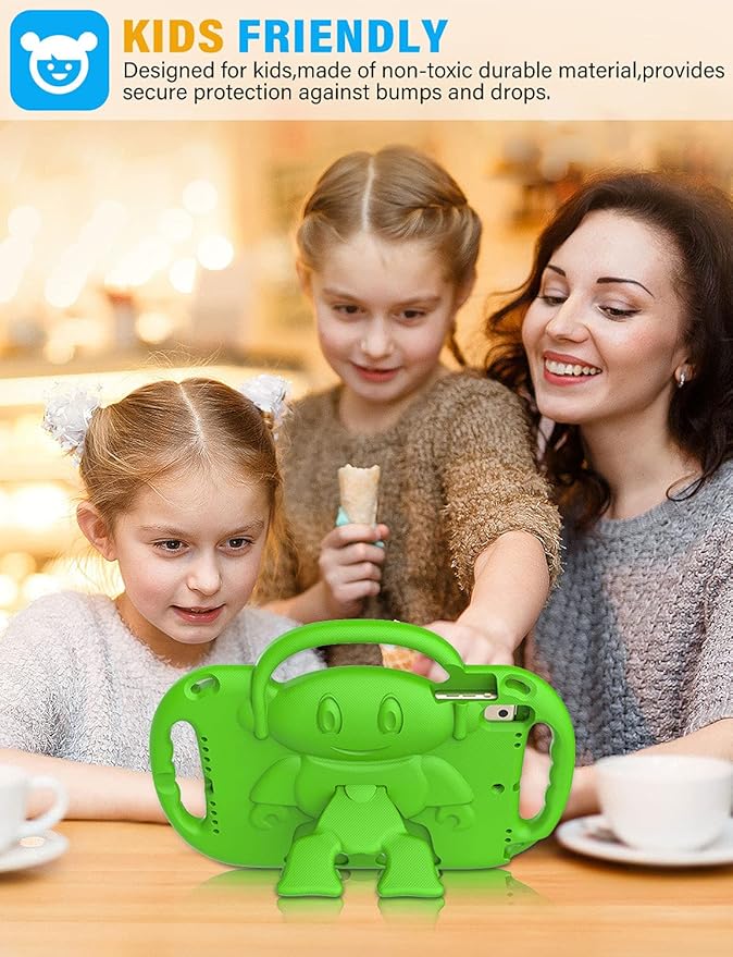 SUPLIK Kids Case for iPad 5th/6th Generation (9.7 inch, 2017/2018), iPad Air 1 & Air 2 & Pro 9.7 Protective Case with Shoulder Strap Handle Stand for iPad 5/6 & iPad Air 1st/2nd Gen, Green