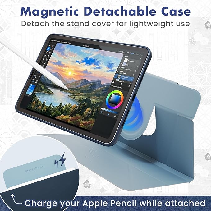 BELLEMOND iPad Pro 13" Case M5 2025 / M4 2024 | Origami Folio Stand | 6-Mode Foldable, Magnetic Detachable Cover | Mamoru Ori Case | Navy & Pale Blue