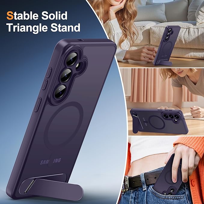 Magnetic for Samsung Galaxy S26+ Plus Case, [Compatible with MagSafe][Full Camera Protection][Built-in Invisible Kickstand] Translucent Matte Phone Case for S26 Plus 6.7" - Purple