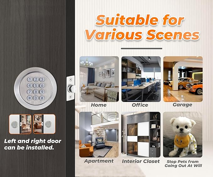 Keypad Door Knob, Digital Door Lock with Anti-Slip Handle, 3s Auto Lock, Keyless Entry Door Knob, Passage Mode, Backlight, Easy to Install for Home/Office/Bedroom