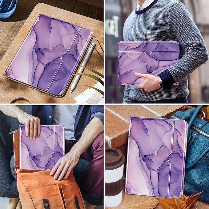 DTTO for iPad Pro 12.9 6th / 5th / 4th / 3rd Generation Case 2022/2021/2020/2018, Leather Folio Stand Cover with Built-in Apple Pencil Holder -Auto Wake/Sleep and Multi Viewing Angles, Purple Marble