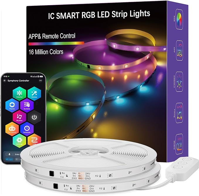 LED Strip Lights 100FT, Smart IC RGB Segmented DIY Color Changing, Rainbow Chasing Effects, WiFi App/Voice Control, Music Sync, Works with Alexa&Google Assistant,Lights for Bedroom Decor(2x50FT)