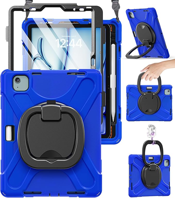 BRAECN for iPad Air 11 Inch Case M4 2026/M3 2025/M2 2024, iPad Air 5th/4th Gen 10.9”, iPad Pro 11 4th/3rd/2nd/1st, Rugged Cover with Screen Protector, Shoulder Strap,Pencil Holder, Handle & Kickstand