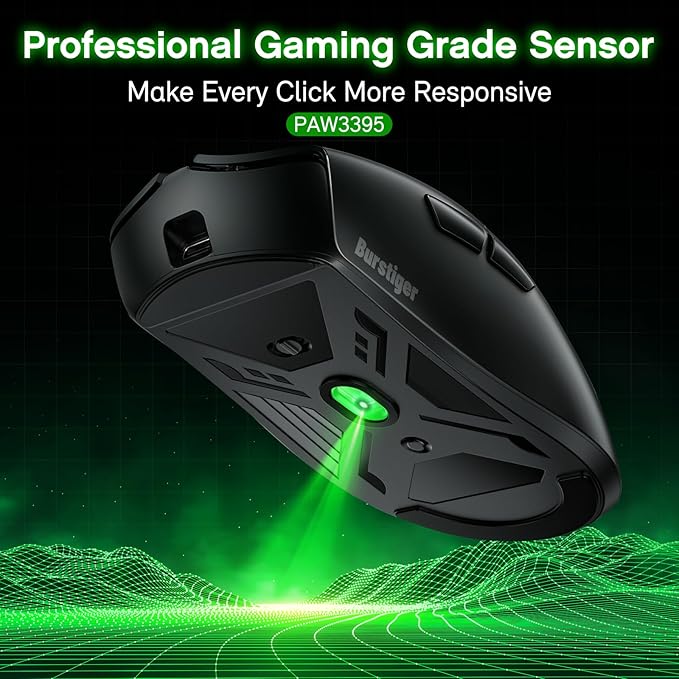 Claw Wireless Gaming Mouse, Ergonomic Mouse, 55g Ultra-Lightweight, 26000 DPI - PAW3395 Sensor, 5 Programmable Buttons, 300 mAh Battery - Compatible with Laptop/PC/Mac - Black