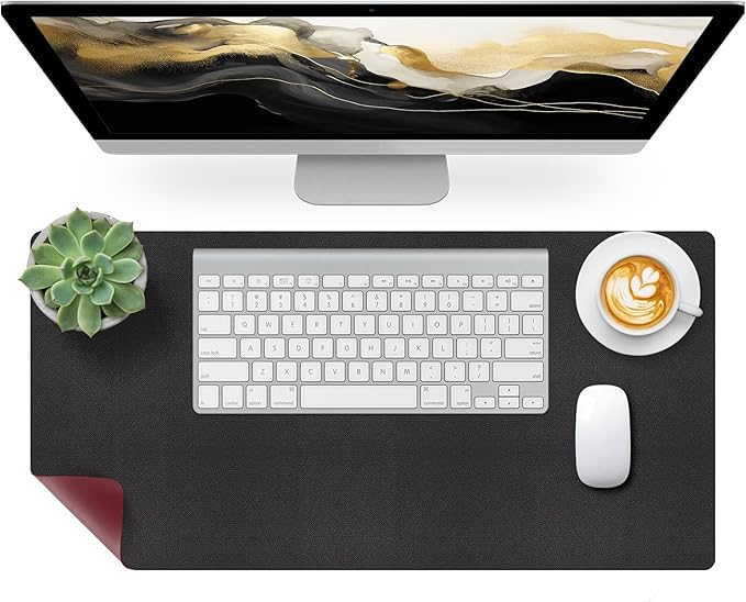 Bloss Black Leather Desk Mat Protector,Laptop Desk Pad,Desk Writing Pad,Leather Mouse Pad,Office Desks Mats,Desk mat for Keyboard and Mouse,Dual-Side Computer Mouse Pads for Office/Home.23.6"x 13.8"