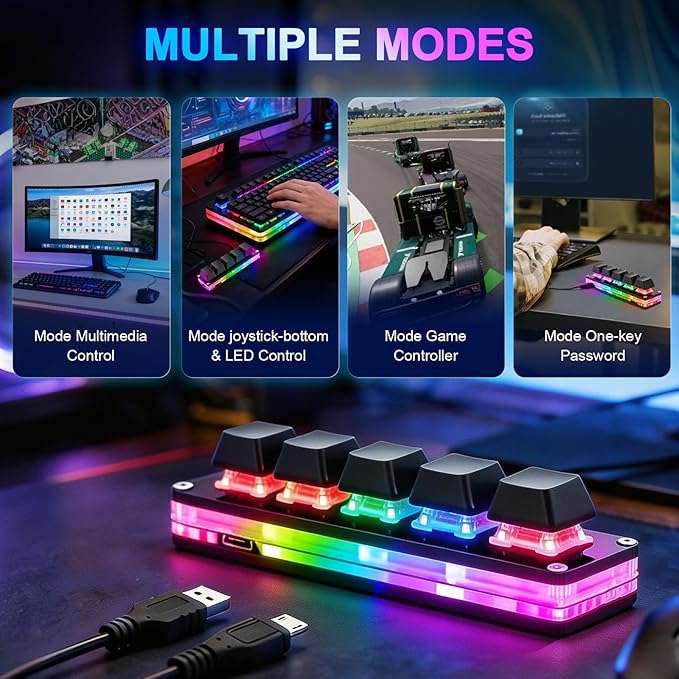 aikeec Upgrade Black 5 Keys Mini Macro Mechanical Keyboard Gaming Keypad Hot Swap Game Keyboards USB Data Cable for Windows Mac OSU HID Standard Keyboard Cherry Shaft & RGB LED