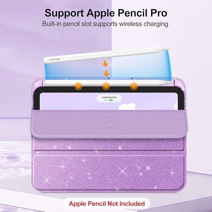 Fintie Slim Case for iPad Mini 7 (A17 Pro, 7th Generation) 2024 / iPad Mini 6 (6th Gen) 8.3 Inch - [Built-in Pencil Holder] Glittering Sparkly Shockproof Cover w/Shiny Clear Back Shell, Purple