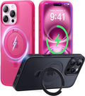 CASEKOO Ultra-Magnetic Stand for iPhone 16 Pro Case [Military Drop Protection] [Compatible with MagSafe] Shockproof Translucent Matte Slim Ring Holder Case for iPhone 16 Pro 6.3", Hot Pink
