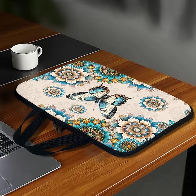 Bohemia Butterfly 17 Inch Laptop Sleeve, Laptop Cover Computer Bag Tablet Carrying Case with Handle Tote Bags Notebook Handbag Messenger Briefcase for Travel/Business/School/Work