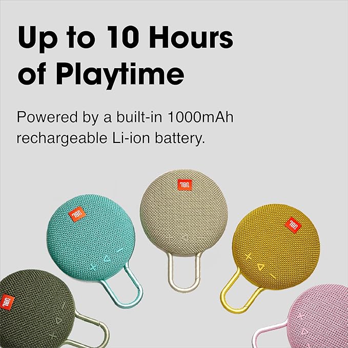 JBL Clip 3, Fiesta Red - Waterproof, Durable & Portable Bluetooth Speaker - Up to 10 Hours of Play - Includes Noise-Cancelling Speakerphone & Wireless Streaming