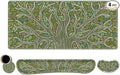 ToLuLu Desk Mat, Gaming Mouse Pad Wrist Support 4 in1 Set, XXL Large Mouse Pad + Keyboard Wrist Rest + Memory Foam Cushion Mouse Wrist Rest for Pain Relieve + Coaster Table Computer PC, Green Leaves