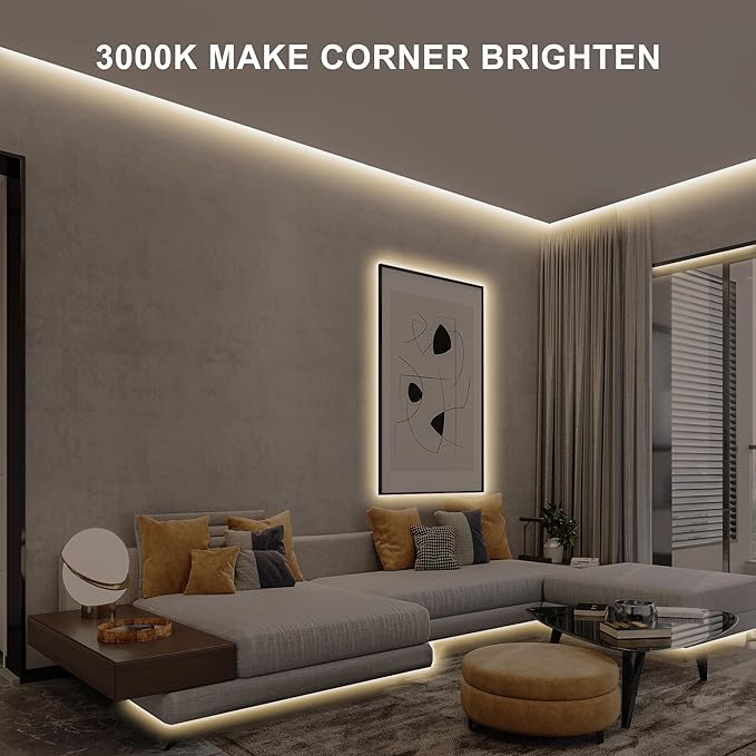 16.4ft COB LED Strip Light with Remote, 3000K Ra93+ Dimmable Bright Warm White Led COB Strip Light, White Continuous Led Strip Light for Mirror, Stair, Cabinet, Room