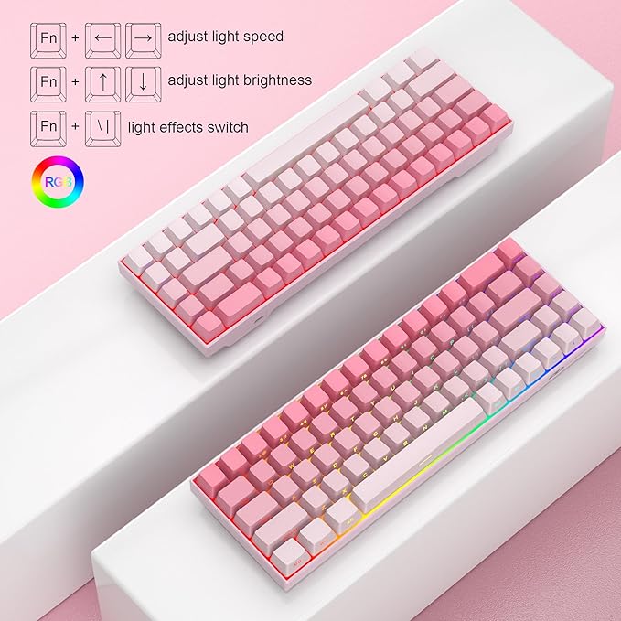 MageGee Portable 60% Mechanical Gaming Keyboard, RGB Backlit Compact 68 Keys Mini Wired Office Keyboard with Red Switches for Laptop PC Mac, Side Printed Keycap - Pink