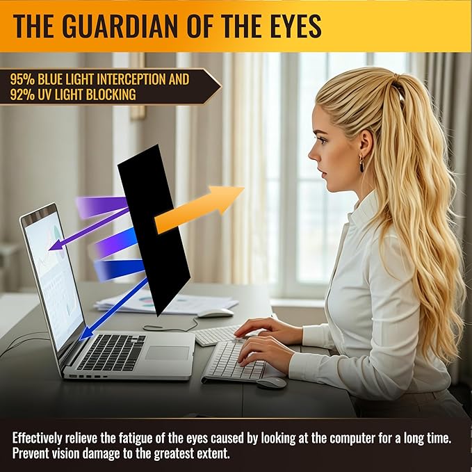 15.6 Inch Privacy Screen for Laptop with 16:9 Widescreen Laptop Blue Light Screen Protector - Anti-Glare - Anti-Scratch Protector Film for Data Confidentiality Privacy Shield
