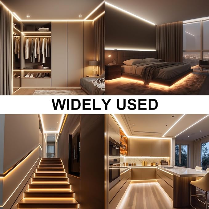 AXMOTUT 32.8ft COB LED Strip Light Warm White, High Bright LED Strips with 320LEDs, RF Remote and UL Power Supply, 3000K Dimmable LED Lights for Bedroom,Kitchen, DIY Home Decoration, 2 Rolls of 16.4ft