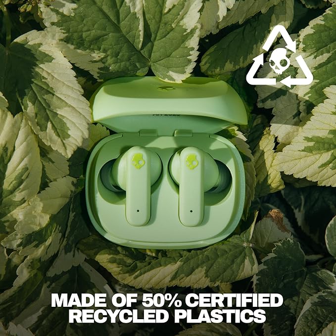 Skullcandy Smokin’ Buds Wireless Earbuds, Bluetooth Headphones, Noise Isolating Fit, Up to 20 Hours Battery, IPX4 Sweat and Water Resistant, Microphone for iPhone Android - Matcha