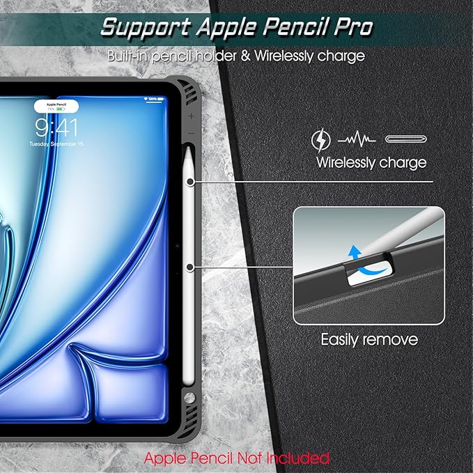 Fintie Magnetic Stand Case for iPad Air 11-inch M4/M3/M2 (2026/2025/2024), iPad Air 5th/4th Generation (2022/2020) 10.9 Inch - Multiple Angles Shockproof TPU Cover with Pencil Holder, Black